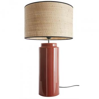 Majestätische Tischleuchte aus Terracotta und Bast H64 cm