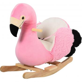 HOMCOM Kinder Schaukelpferd Flamingo, Plüsch, 60 x 33 x 52 cm, mit Sicherheitsgurt