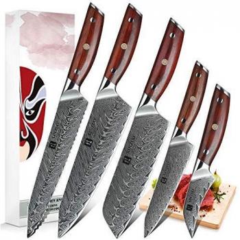 Set de Cuchillos de Chef XINZUO con Mango de Madera de Rosa