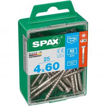 CAJA 25 unid. TORNILLO MADERA SPAX CABEZA PLANA INOX A2 4,0x60mm SPAX