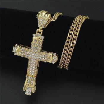 Collar antiguo con colgante de cruz para hombre en color oro/plata