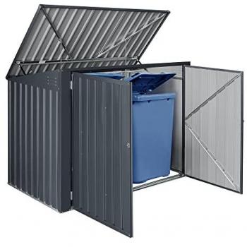 Cobertizo para Cubo de Basura Doble de 240 L Caseta para Contenedor de Basura Acero Galvanizado en Caliente 173x101x131 cm Gris Oscuro