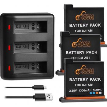 Batería Recarga AB1 + Cargador LED 3‑Puerto C para Cámara de Acción