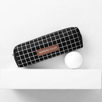 Mohamm Portable Canvas Plaid Pencil Case