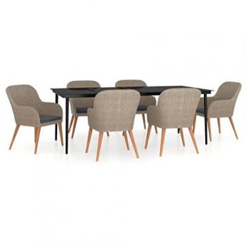 Set completo de comedor al aire libre 7 piezas con cojines marrones