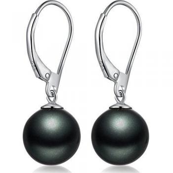 Schwarz Perlen Baumeln Ohrringe – 925 Sterling Silber