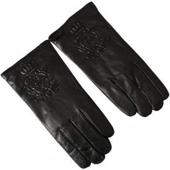 Dolce & Gabbana Men's Black Leather Embossed Logo Gloves