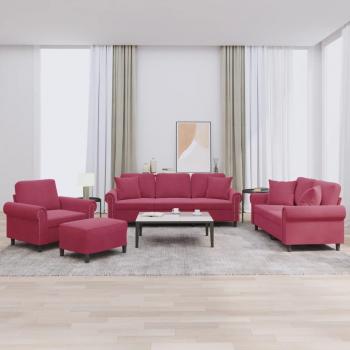VidaXL 4-teiliges Sofagarnitur-Set Weinrot Samt