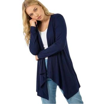 Roman Women's Curve Waterfall Front Jersey Cardigan Sweater in Navy Size 16