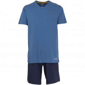Tom Tailor Männer Shorty Kurzarm – Baumwoll-Jersey, blau melange, Größe 48