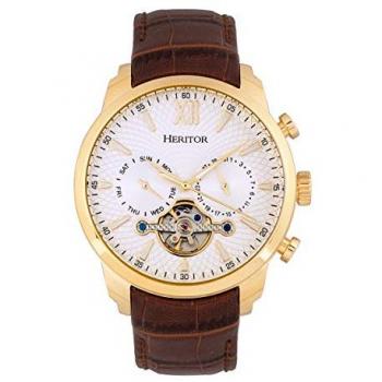 Arthur “Heritor” Semi‑Skeleton Leather‑Band Watch – Day/Date, Automatic, Gold‑Stainless Finish