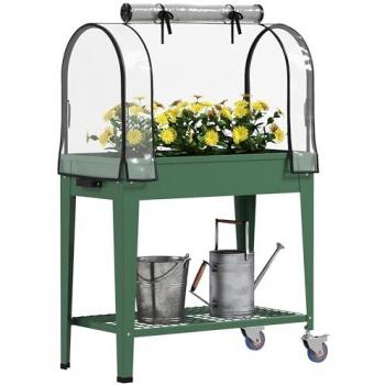 Rolling Raised Planter with Protective Greenhouse Cover