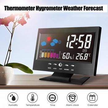 Digital LCD Alarm Clock with Temperature, Humidity, and Date Display