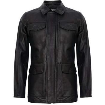 Schwarze Leder Safari Jacke für Herren 5XL