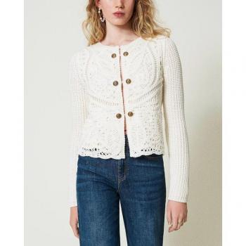 Cardigan TWINSET Femme en Misto Laine Jaune Crème Taille L