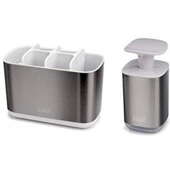 Conjunto Lavabo Premium Joseph Joseph 2 Piezas: Soporte de Cepillos y Jabonera en Acero Inoxidable