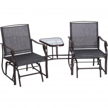 Outsunny Garden Double Glider Rocking Chair Pair with Built‑In Table – Relaxing Patio Furniture (Grey)