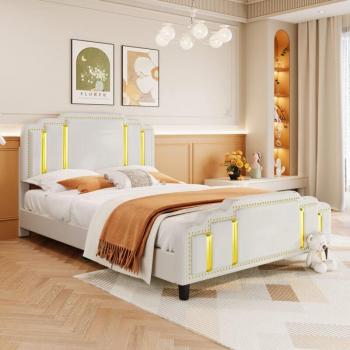 OKWISH Modernes Polsterbett 140x200cm, Beige und Gold