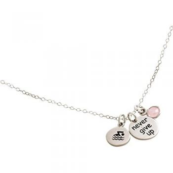 Gemshine Schwimmer‑Kette „Never Give Up“ im Rosenquarz‑Stil