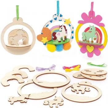 Unicorn 3D Wooden Scene Kits (Set of 5) Art Craft Kits with 5 Ribbon Colors