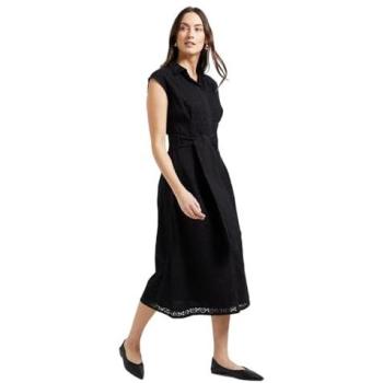 Black Broderie Midi Dress with Tie‑Waist Detail