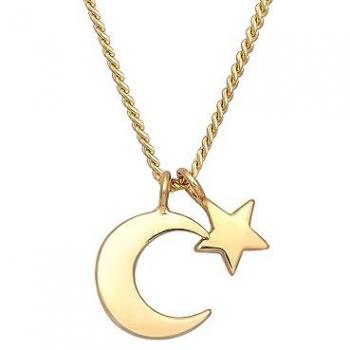 Elli Premium Kette mit Anhänger Mond Stern Astro Kordelkette 375er Gelbgold
