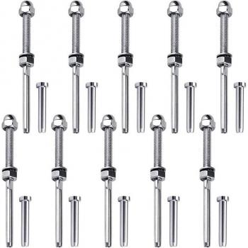 10 Pairs Threaded Terminal Studs and Stemball Swage Tensioners for Marine Railing