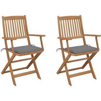 Sedie Estive Pieghevoli Acacia 2 pz + Cuscini Massello
