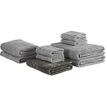 Set of 9 Cotton Bath Towels and Bath Mat in Grey