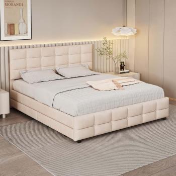 Descanso de Ensueño – Cama con Terciopelo Beige 180x200 cm, 4 Cajones + Somier