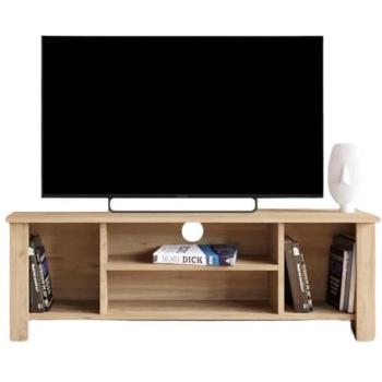 BIMOSSA Arsin 114cm TV Cabinet – Light Oak, Holds 50” TVs, Extra Small Shelves