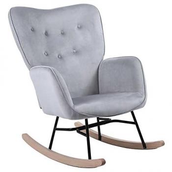 Sedia Dondolo Relax Imbottita in Tessuto Grigio con Struttura in Metallo