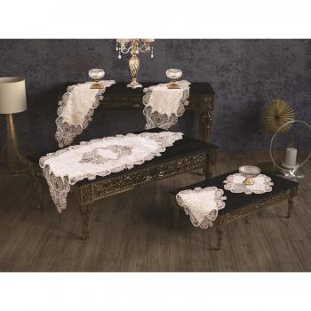 Set di 5 pezzi in velluto Jasmine per soggiorno, dentello francese, nozze, accessori casa, oro crema