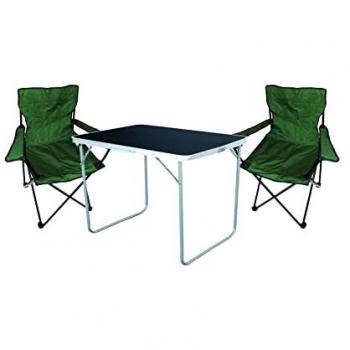 Mojawo Camping‑Essgruppe: Tisch & 2 Stühle, kompakt, grün, 80 cm