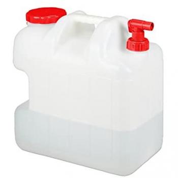 Bidón 25 L Relaxdays para Camping: Depósito, Grifo y Tapón Rosca, Blanco/Red