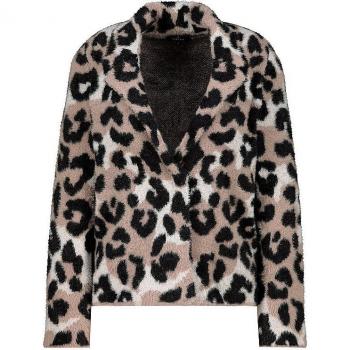 Monari Beige Strickjacke mit Animalprint Größe 46