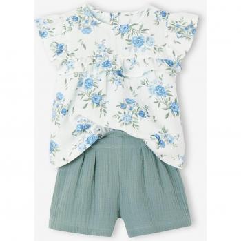 Fleur bleue: Ensemble Blouse Volante et Short Gaze