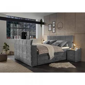 Boxspringbett Dillon mit motorisierter TV-Halterung, grau