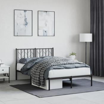 Black Metal Bed Frame with Headboard 120x190 cm