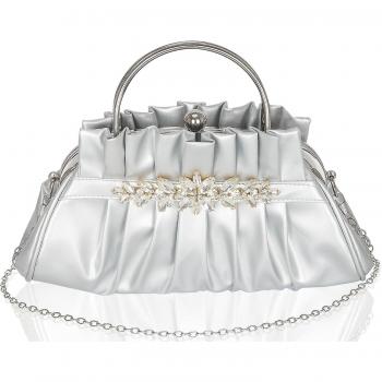 Pochette plissée en cuir vintage avec strass