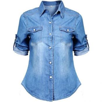 Langärmlige Jeansbluse für Frauen im Retro-Stil