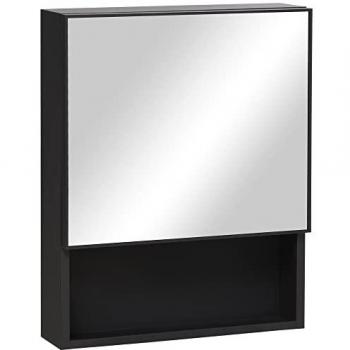 Mueble de almacenamiento de baño Kleankin, con espejo, 2 estantes interiores y 1 estante abierto, acero inoxidable y vidrio, 46 x 13,5 x 58 cm