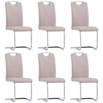 Conjunto de 6 Cadeiras de Jantar Cantilever em Couro Artificial Cappuccino