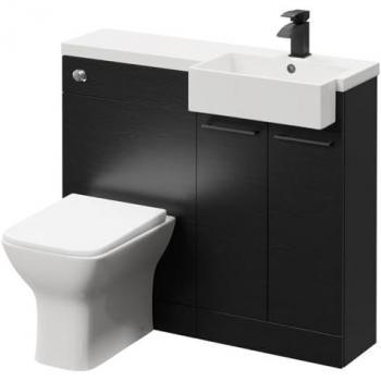 NAPOLI Nero Oak 1000mm Vanity Unit Toilet Suite with Right Hand Square Semi Recessed Basin