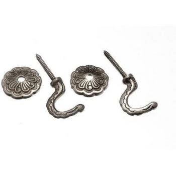 Stylish Rosette and Plate Curtain Tie Hold Back Hooks Set in Chrome