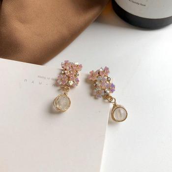 Boucles d'oreilles à clip fleurs roses brillantes