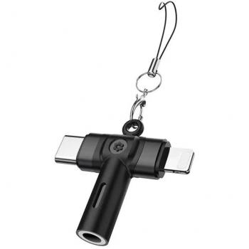 Adattatore Nero PowerGuard USB-C e Lightning a Jack 3,5 mm