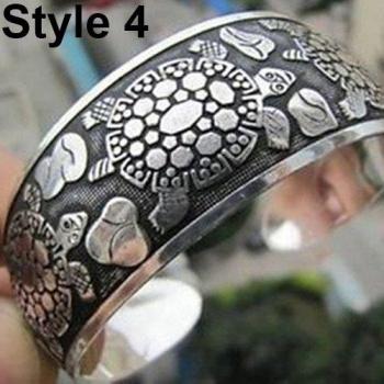 Tibetan Silver Elephant Open Bangle Bracelet