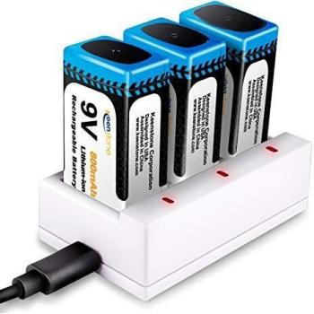 Piles 9V Rechargeables Keenstone 800mAh avec Chargeur 3 Slots