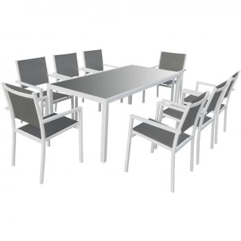 Bari Jardin 8 places en Textilène gris – Aluminium blanc